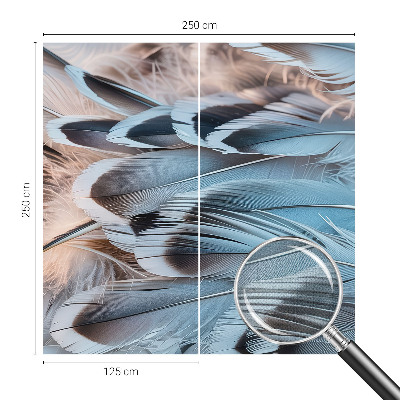 Peel and stick wall mural for bedroom with a blue feather pattern