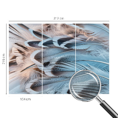 Peel and stick wall mural for bedroom with a blue feather pattern