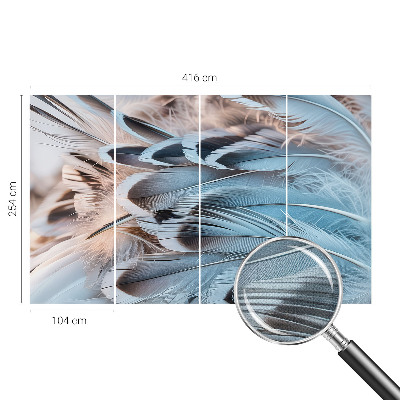 Peel and stick wall mural for bedroom with a blue feather pattern
