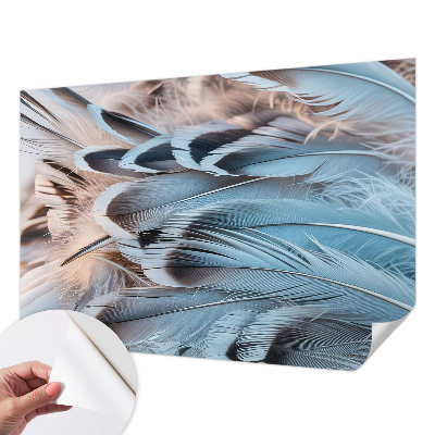 Peel and stick wall mural for bedroom Blue feathers