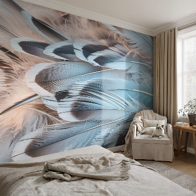 Peel and stick wall mural for bedroom Blue feathers