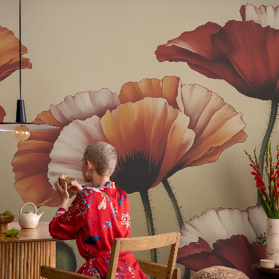 3D wall mural with a joyful poppy design