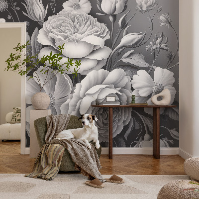 3D photo wallpaper mural with gray floral pattern