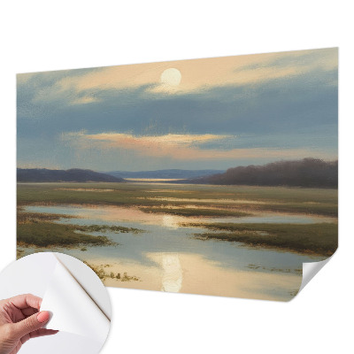 Peel and stick wall mural with an atmospheric landscape design
