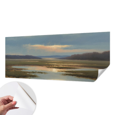 Peel and stick wall mural with an atmospheric landscape design