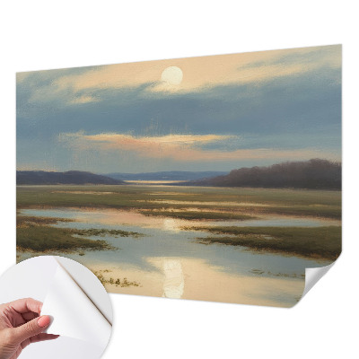 Peel and stick wall mural with an atmospheric landscape design