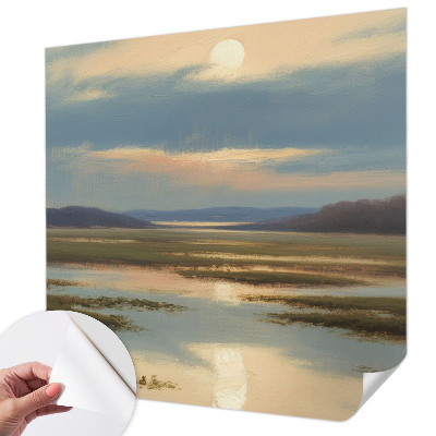 Peel and stick wall mural with an atmospheric landscape design
