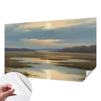 Peel and stick wall mural with an atmospheric landscape design