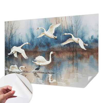 Self-adhesive wall mural featuring birds in flight