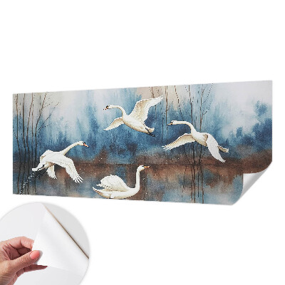 Self-adhesive wall mural featuring birds in flight