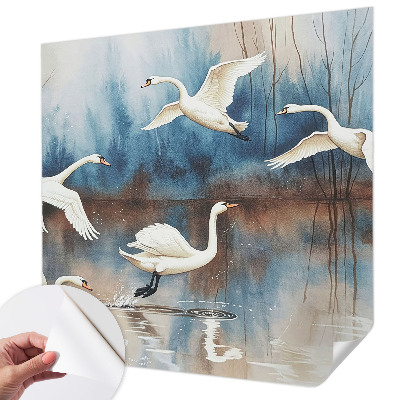 Self-adhesive wall mural featuring birds in flight