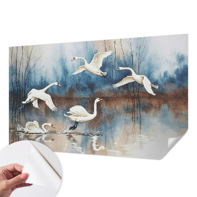 Self-adhesive wall mural featuring birds in flight