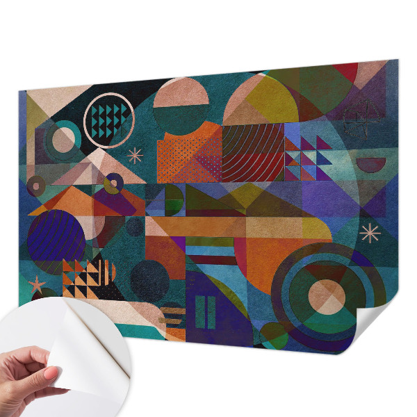Stick-on wall mural with geometric art design