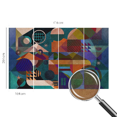 Stick-on wall mural with geometric art design