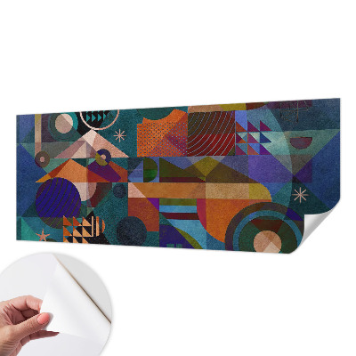 Stick-on wall mural with geometric art design