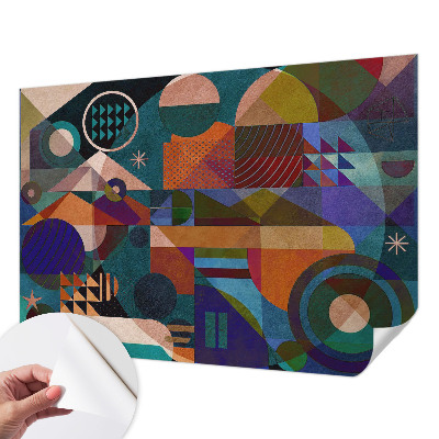 Stick-on wall mural with geometric art design