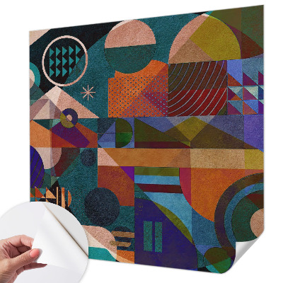 Stick-on wall mural with geometric art design