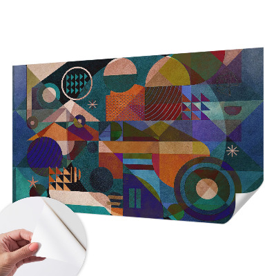 Stick-on wall mural with geometric art design