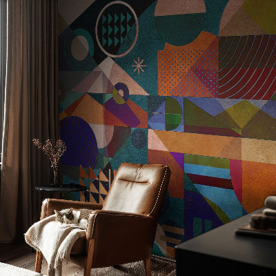Stick-on wall mural with geometric art design