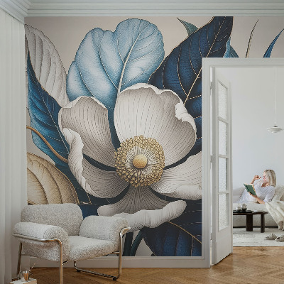 Peel and stick wall mural for living room with an elegant floral design