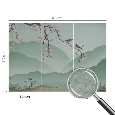Removable wall mural wallpaper with a Japanese serenade design