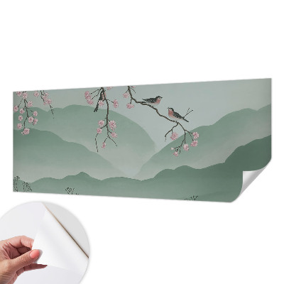 Removable wall mural wallpaper with a Japanese serenade design