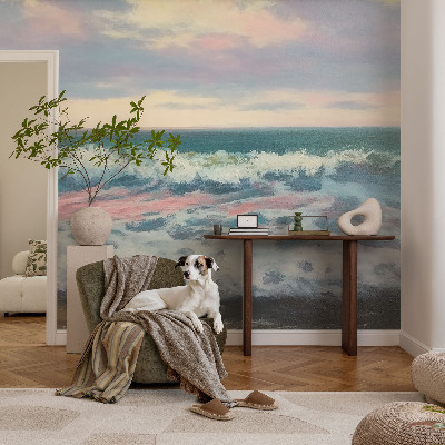Peel and stick wall mural with a seascape design for bedroom walls