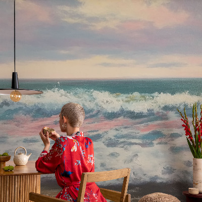 Peel and stick wall mural with a seascape design for bedroom walls