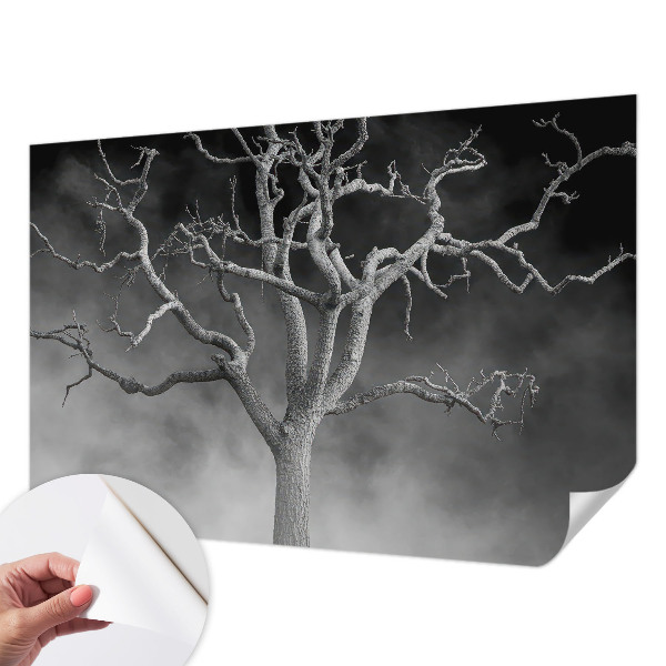 Nursery wall mural with a misty tree design