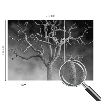 Nursery wall mural with a misty tree design