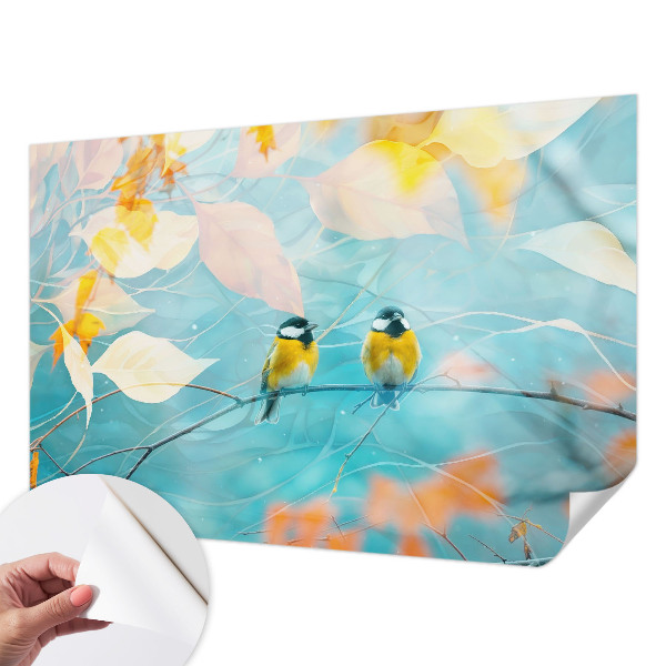 Peel and stick wallpaper mural with a spring bird motif
