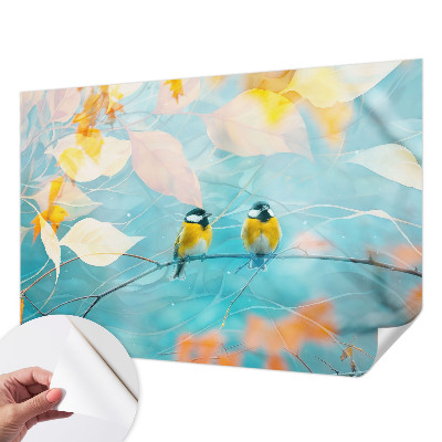 Peel and stick wallpaper mural with a spring bird motif