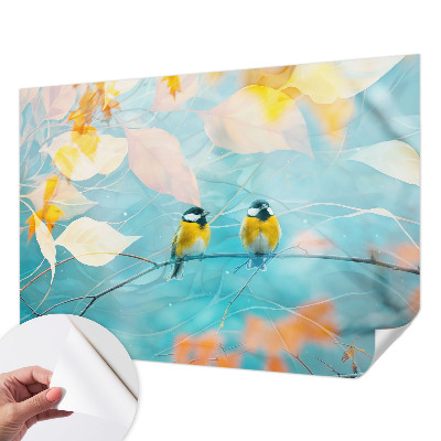 Peel and stick wallpaper mural with a spring bird motif