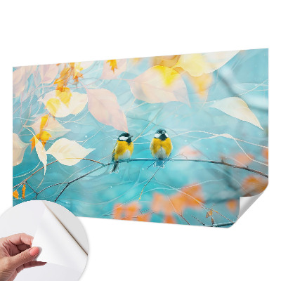 Peel and stick wallpaper mural with a spring bird motif