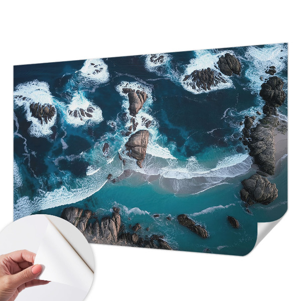 Removable wall mural wallpaper featuring ocean waves