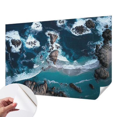 Removable wall mural wallpaper featuring ocean waves