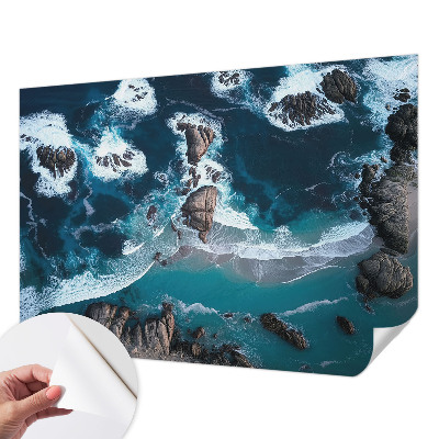Removable wall mural wallpaper featuring ocean waves