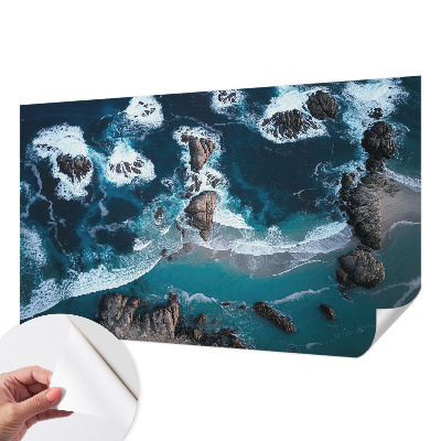 Removable wall mural wallpaper featuring ocean waves