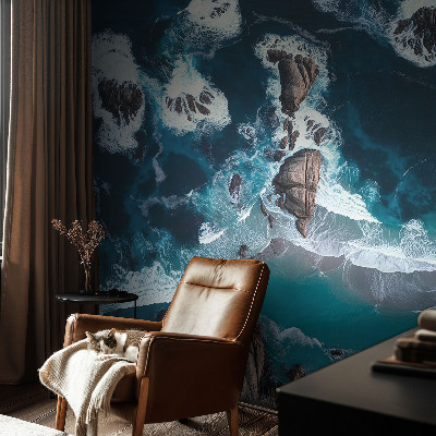 Removable wall mural wallpaper featuring ocean waves