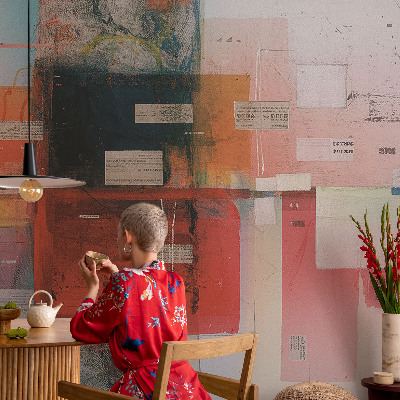 Peel and stick wall mural featuring an abstract composition for the living room
