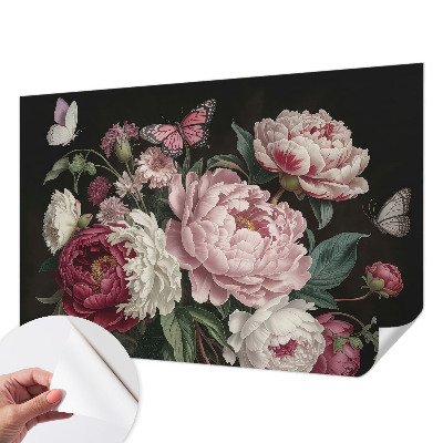 Peel and stick wall mural for bedroom with peonies and butterflies