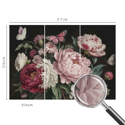 Peel and stick wall mural for bedroom with peonies and butterflies
