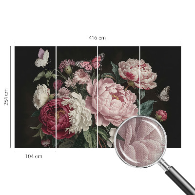 Peel and stick wall mural for bedroom with peonies and butterflies