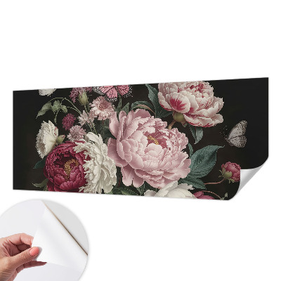 Peel and stick wall mural for bedroom with peonies and butterflies