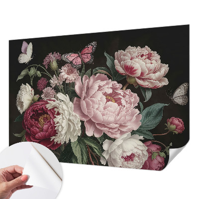 Peel and stick wall mural for bedroom with peonies and butterflies