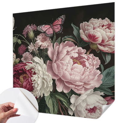 Peel and stick wall mural for bedroom with peonies and butterflies