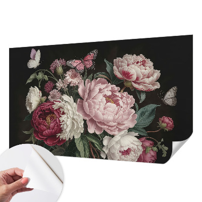 Peel and stick wall mural for bedroom with peonies and butterflies