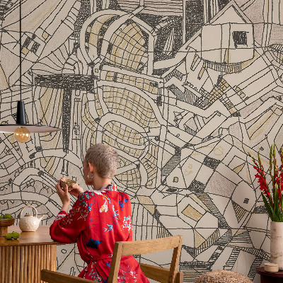3D photo wallpaper mural with a geometric abstraction design