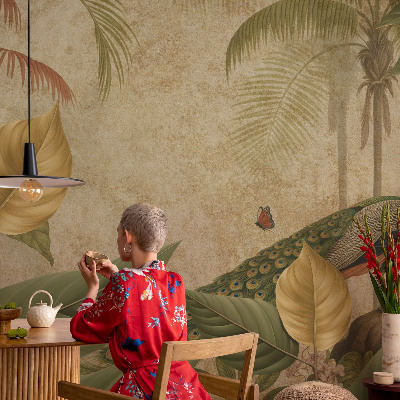 Children's wall mural featuring an exotic bird motif