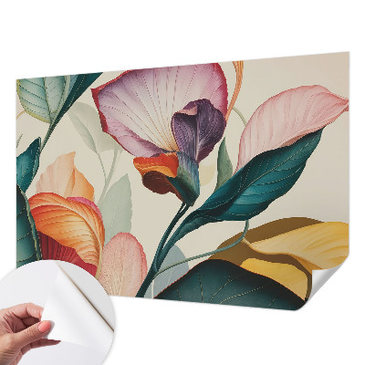 Peel and stick wallpaper mural with a colorful floral design